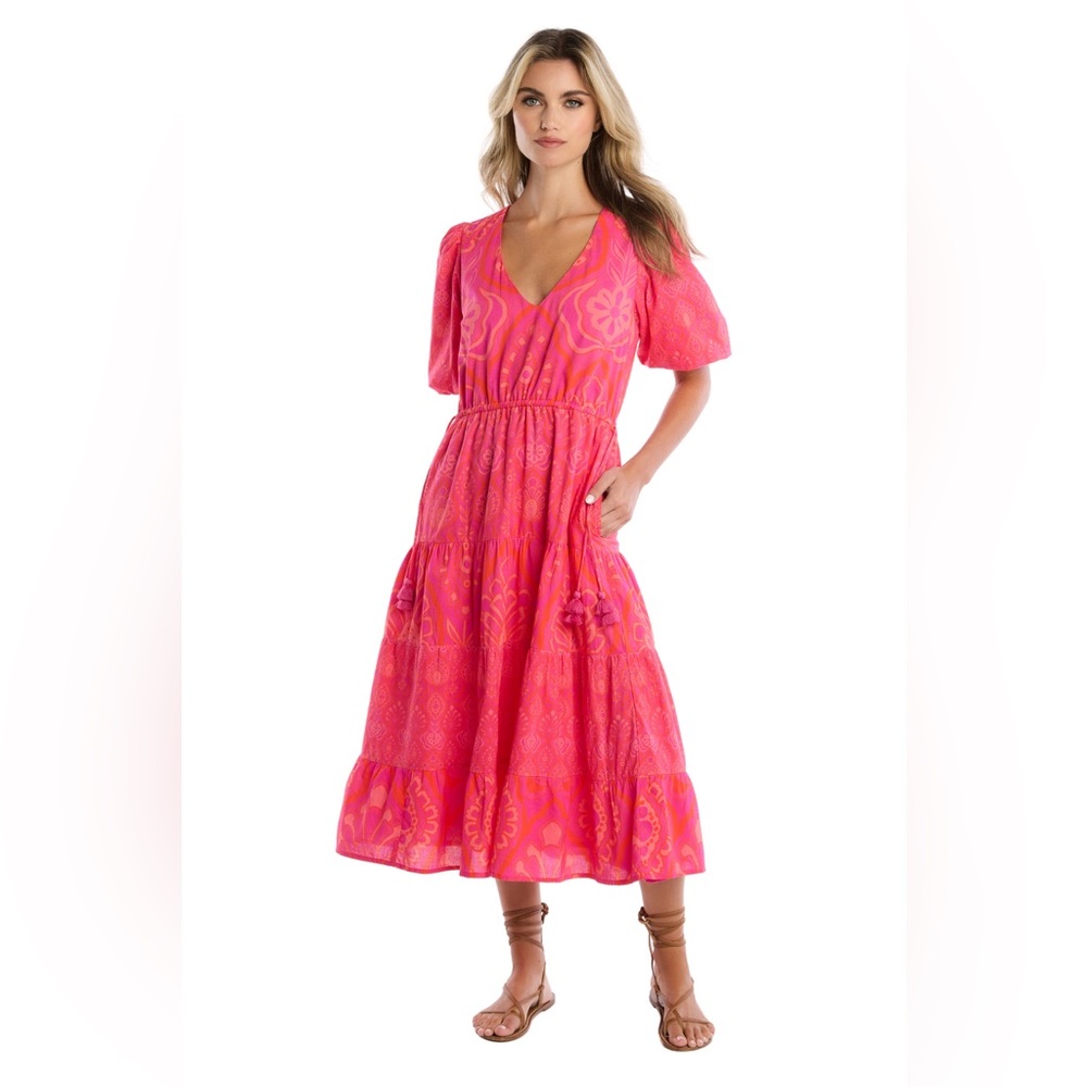 Allison New York Celeste Dress Vibrant Pink Floral Tie-Waist Midi Dress size Sm